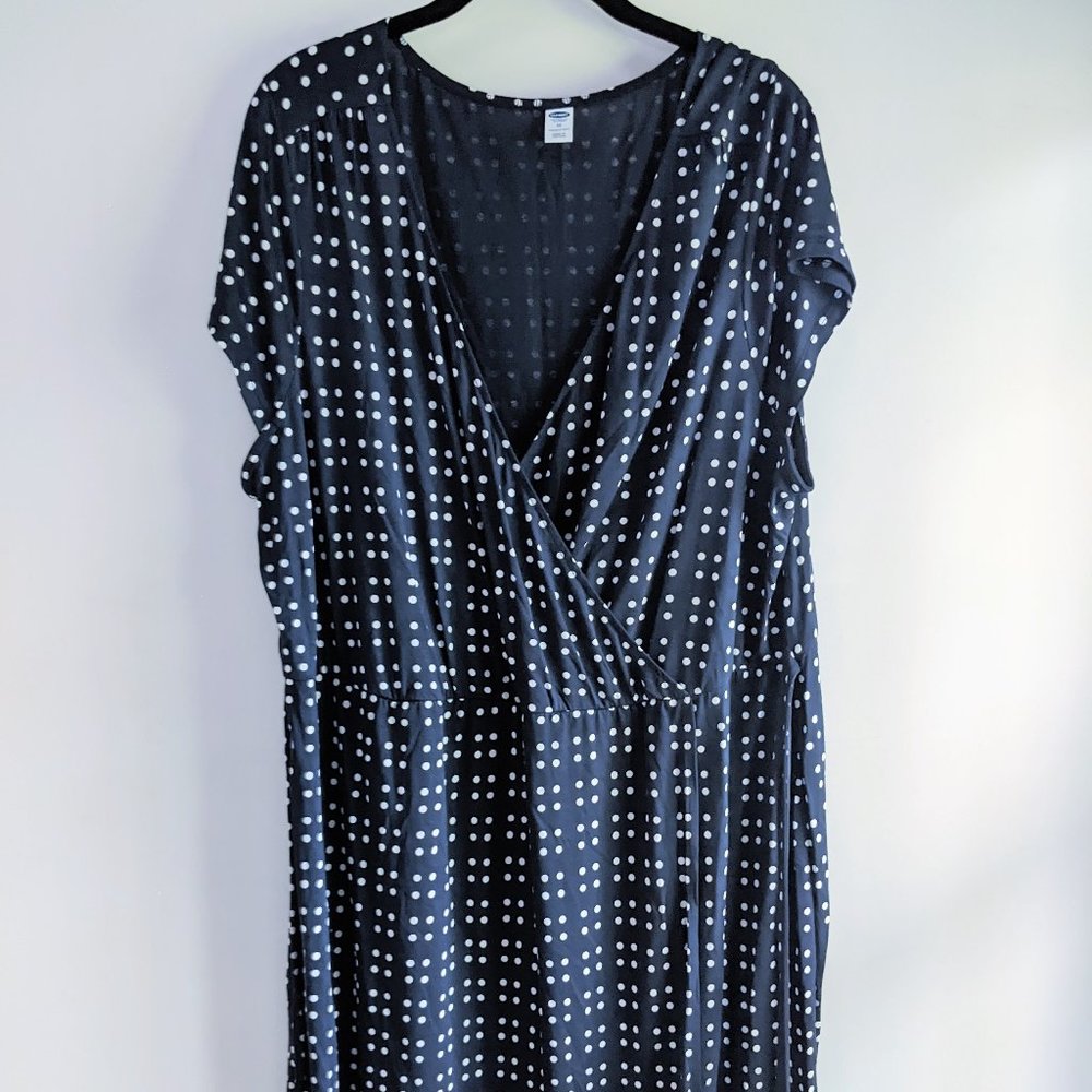 Navy and White Dot Wrap Mini Dress